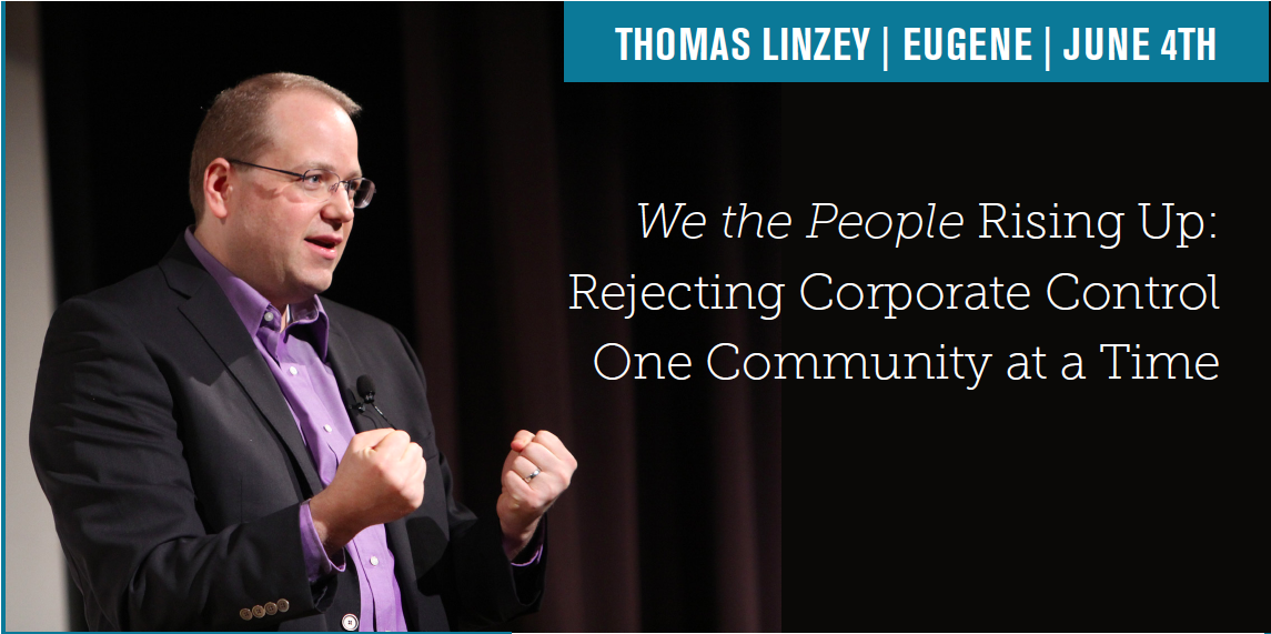 Thomas Linzey speaking in Eugene June 4